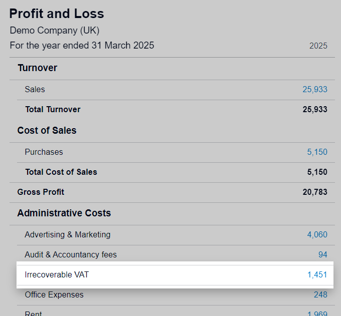 Partial Exemption VAT Screenshot