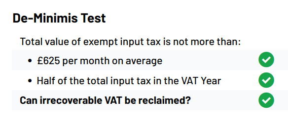 Partial Exemption VAT Screenshot